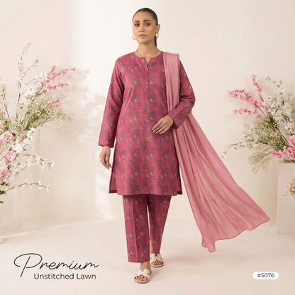 3pcs Premium Lawn Unstitched D-5076 - Ladies Choice