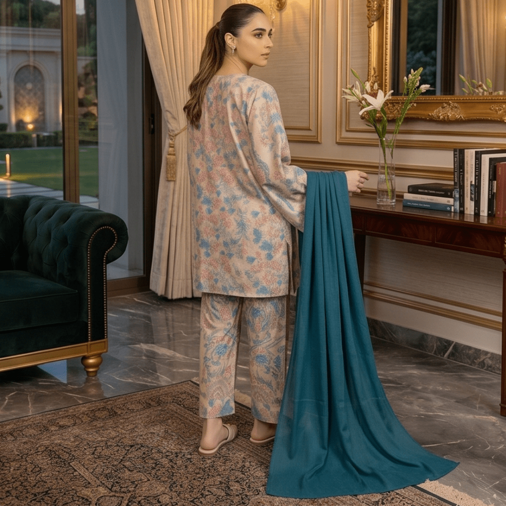3pcs Premium Lawn Unstitched D-5077 - Ladies Choice