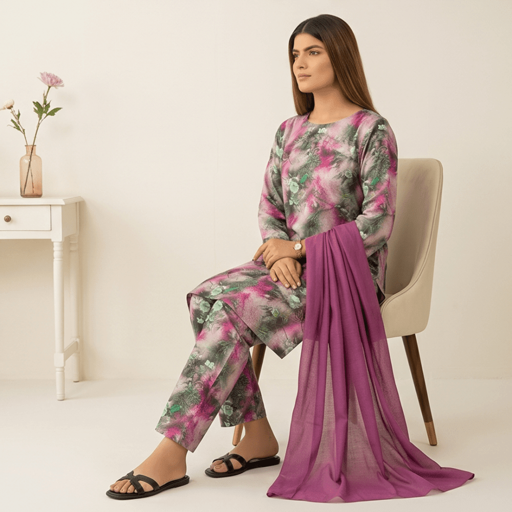 3pcs Premium Lawn Unstitched D-5079 - Ladies Choice