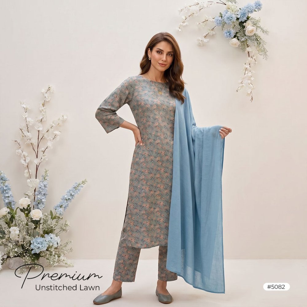3pcs Premium Lawn Unstitched D-5082 - Ladies Choice