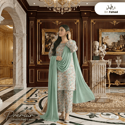 3pcs Premium Lawn Unstitched D-5083 - Ladies Choice