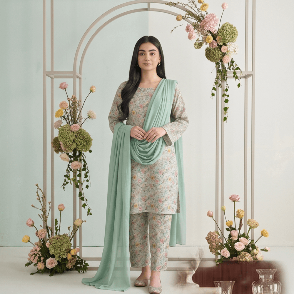 3pcs Premium Lawn Unstitched D-5083 - Ladies Choice