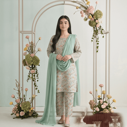 3pcs Premium Lawn Unstitched D-5083 - Ladies Choice