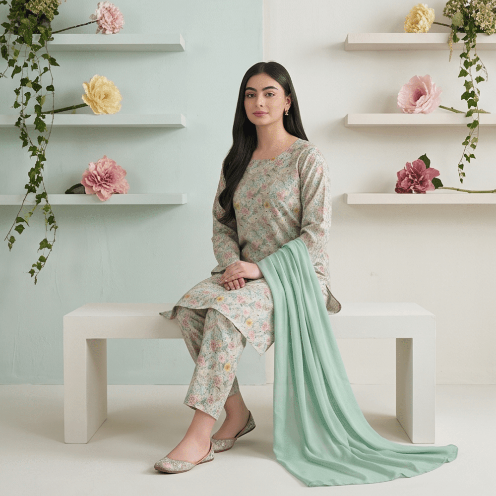 3pcs Premium Lawn Unstitched D-5083 - Ladies Choice