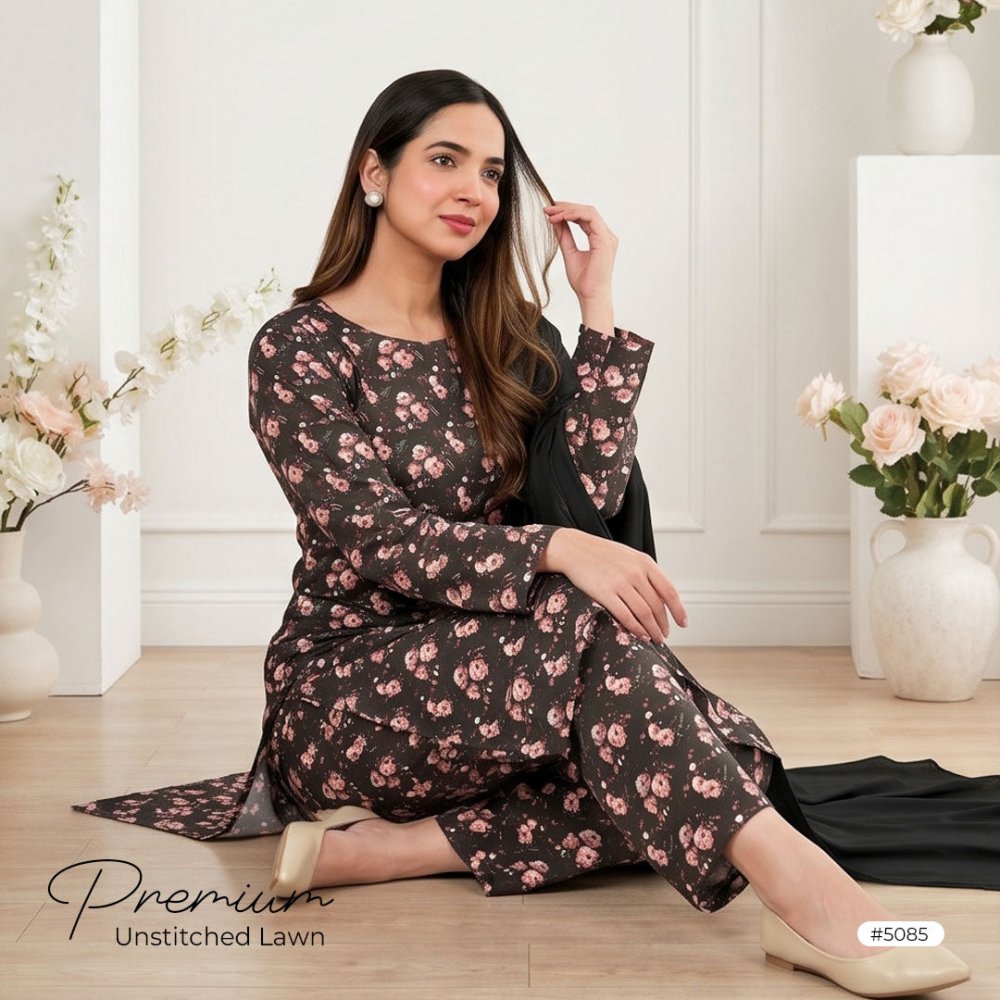 3pcs Premium Lawn Unstitched D-5085 - Ladies Choice