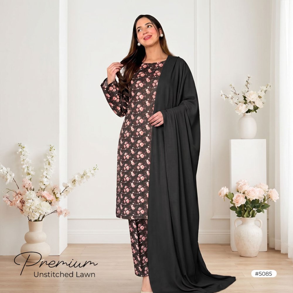 3pcs Premium Lawn Unstitched D-5085 - Ladies Choice