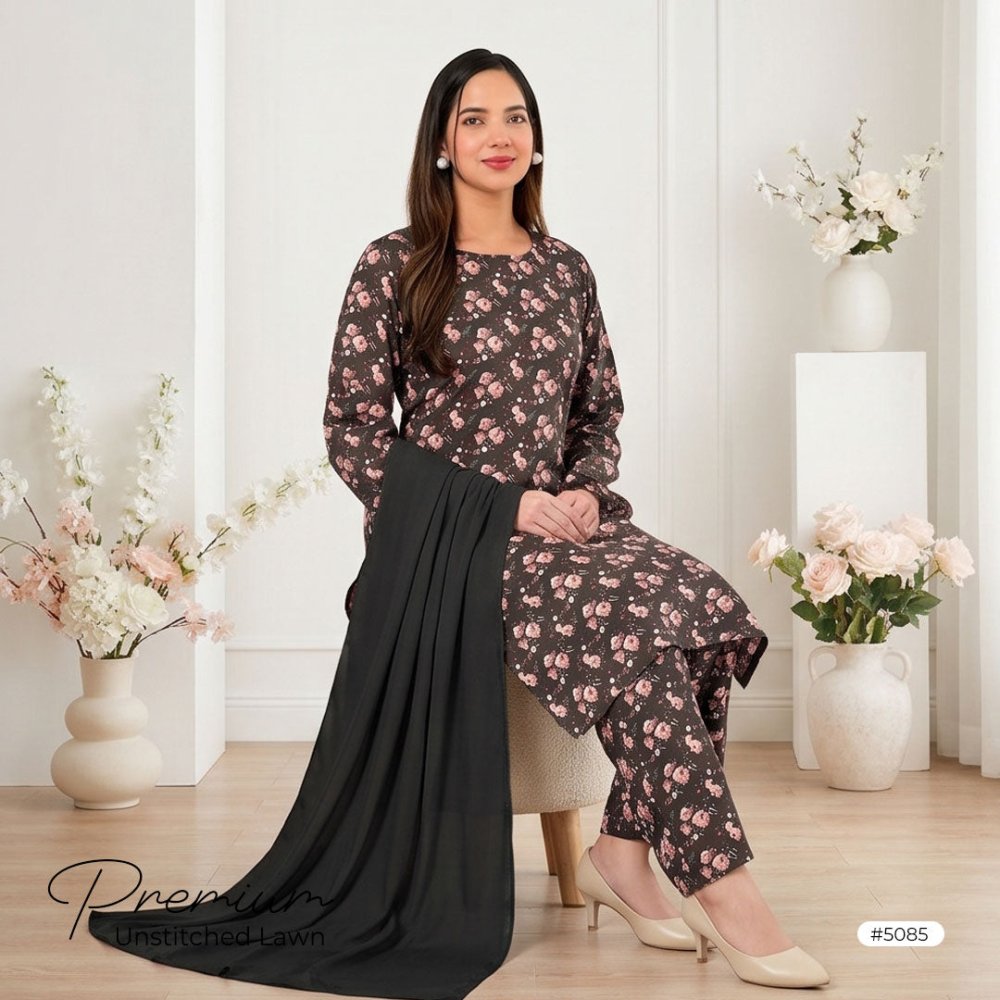 3pcs Premium Lawn Unstitched D-5085 - Ladies Choice
