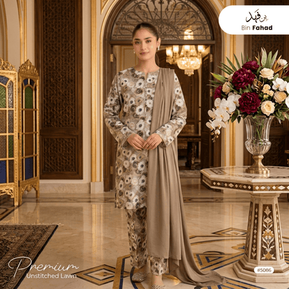 3pcs Premium Lawn Unstitched D-5086 - Ladies Choice