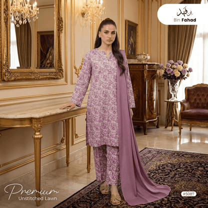 3pcs Premium Lawn Unstitched D-5087 - Ladies Choice