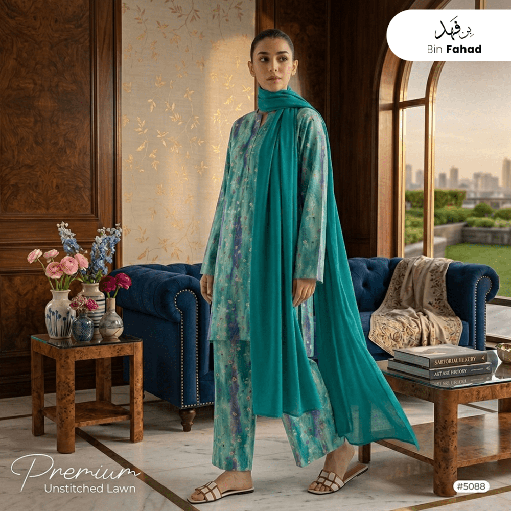 3pcs Premium Lawn Unstitched D-5088 - Ladies Choice