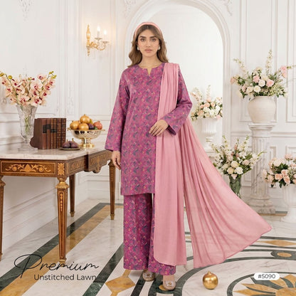 3pcs Premium Lawn Unstitched D-5090 - Ladies Choice
