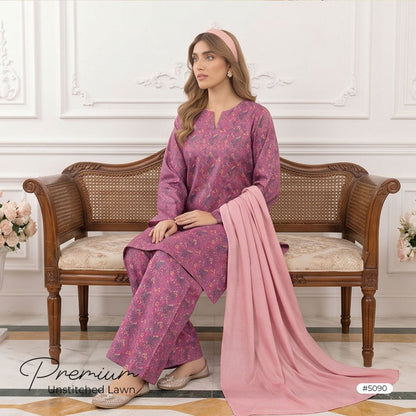 3pcs Premium Lawn Unstitched D-5090 - Ladies Choice