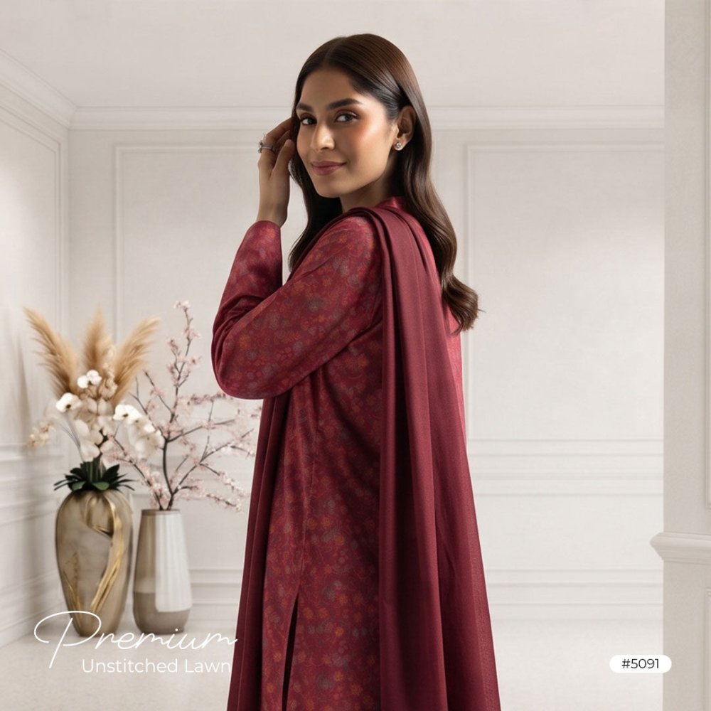 3pcs Premium Lawn Unstitched D-5091 - Ladies Choice