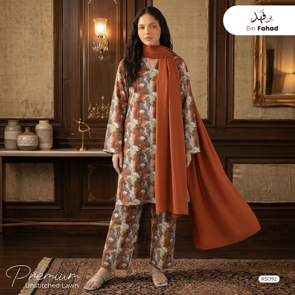 3pcs Premium Lawn Unstitched D-5092 - Ladies Choice