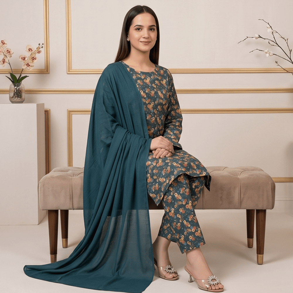 3pcs Premium Lawn Unstitched D-5093 - Ladies Choice