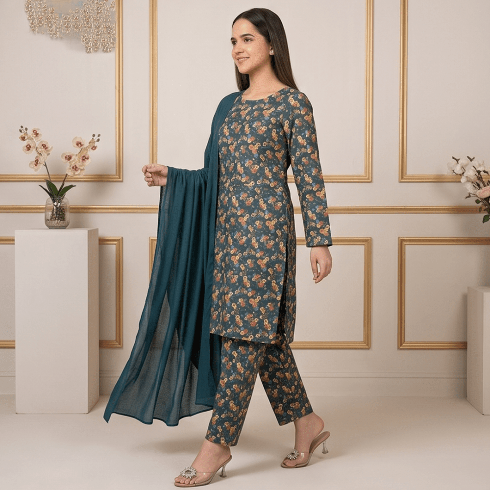 3pcs Premium Lawn Unstitched D-5093 - Ladies Choice