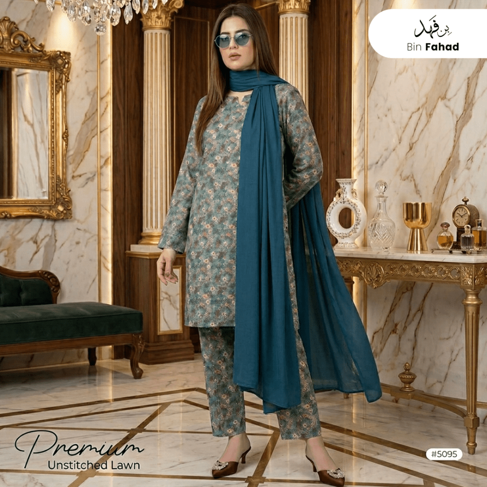 3pcs Premium Lawn Unstitched D-5095 - Ladies Choice