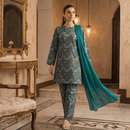 3pcs Premium Lawn Unstitched D-5096 - Ladies Choice
