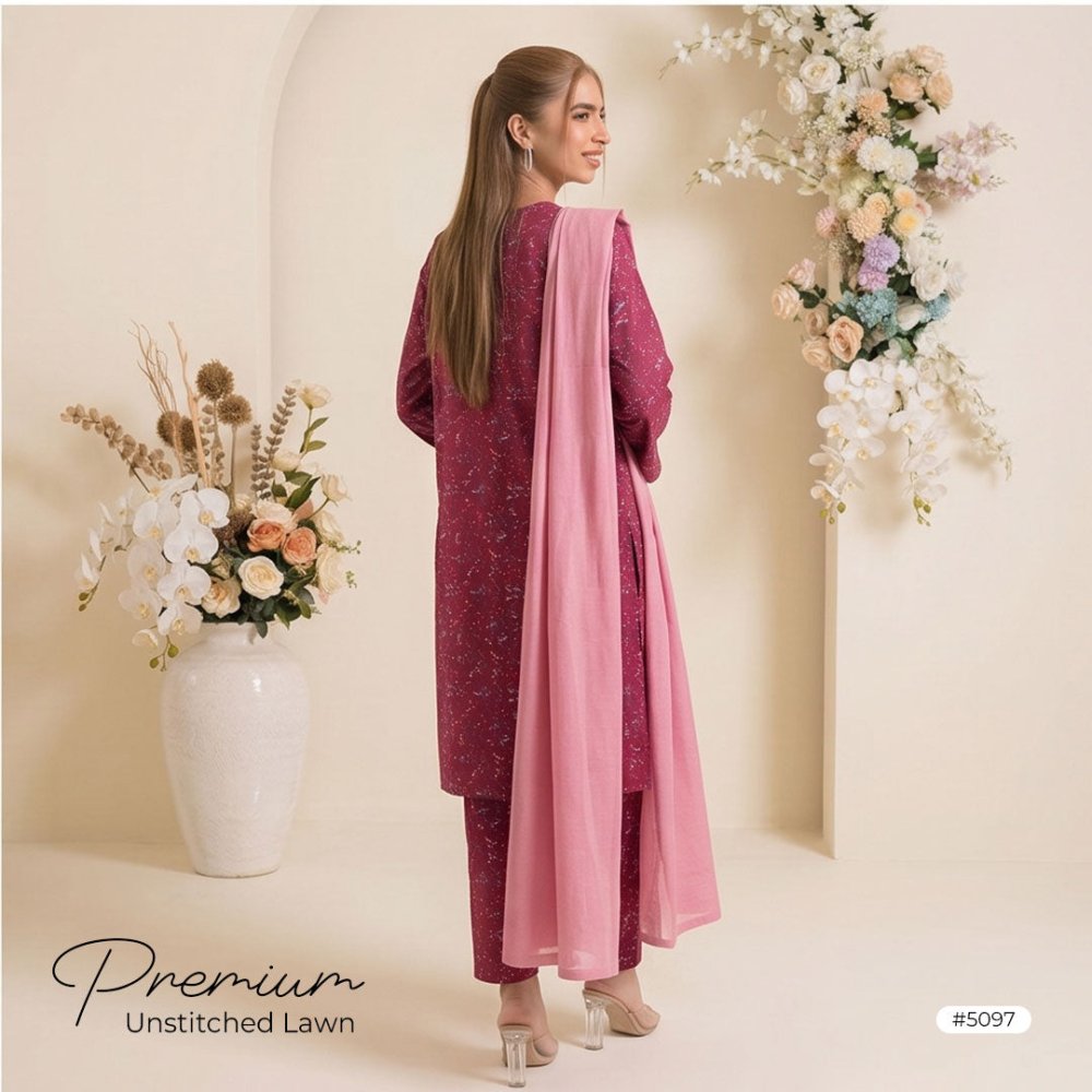 3pcs Premium Lawn Unstitched D-5097 - Ladies Choice