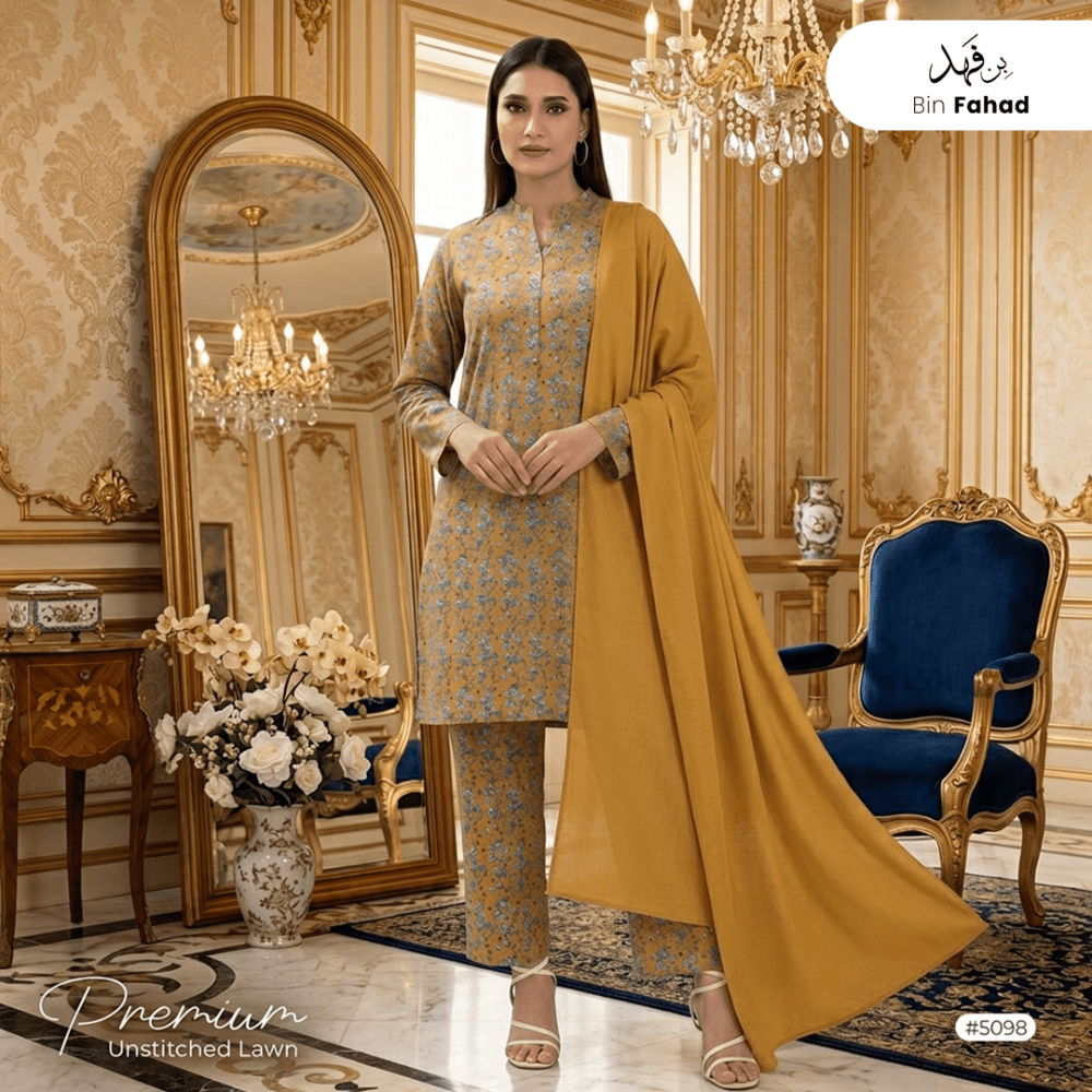 3pcs Premium Lawn Unstitched D-5098 - Ladies Choice
