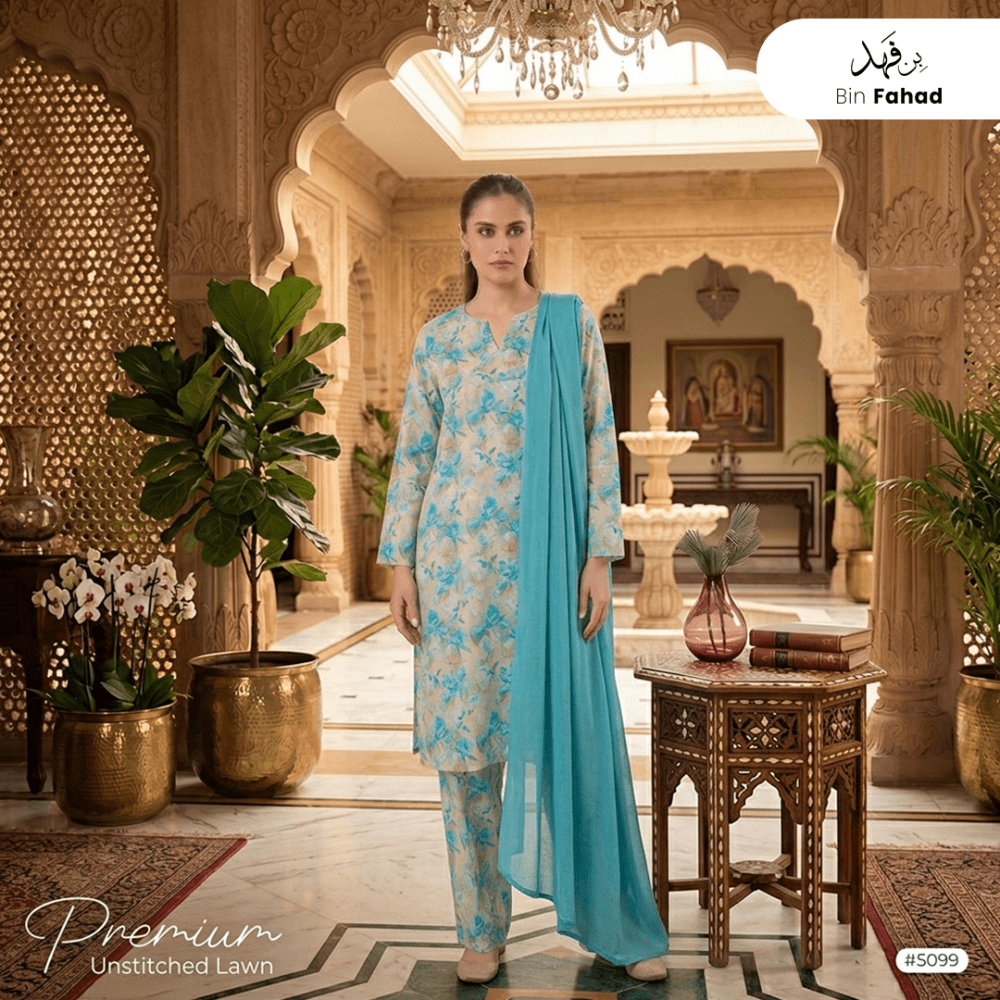 3pcs Premium Lawn Unstitched D-5099 - Ladies Choice