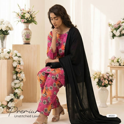 3pcs Premium Lawn Unstitched D-5101 - Ladies Choice