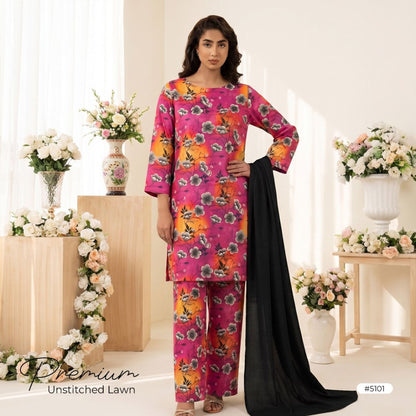 3pcs Premium Lawn Unstitched D-5101 - Ladies Choice