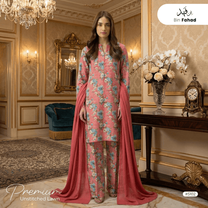 3pcs Premium Lawn Unstitched D-5102 - Ladies Choice