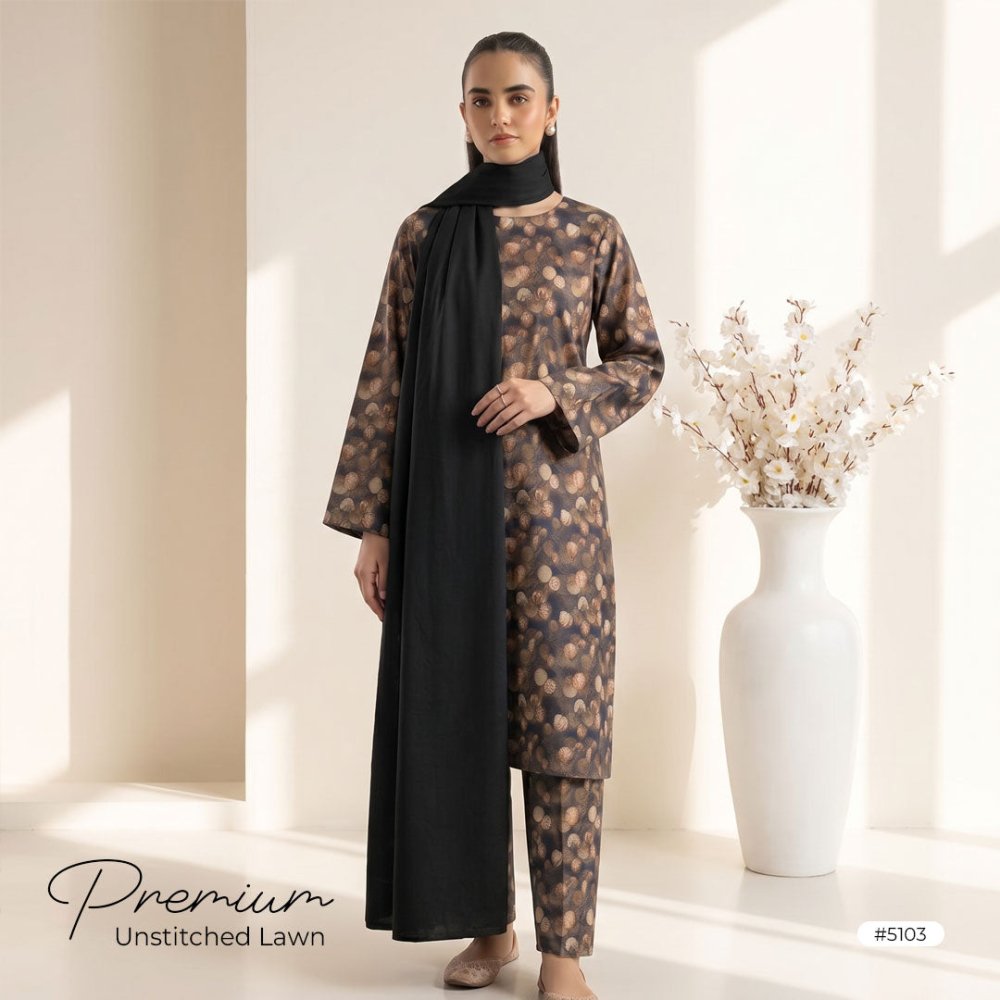 3pcs Premium Lawn Unstitched D-5103 - Ladies Choice