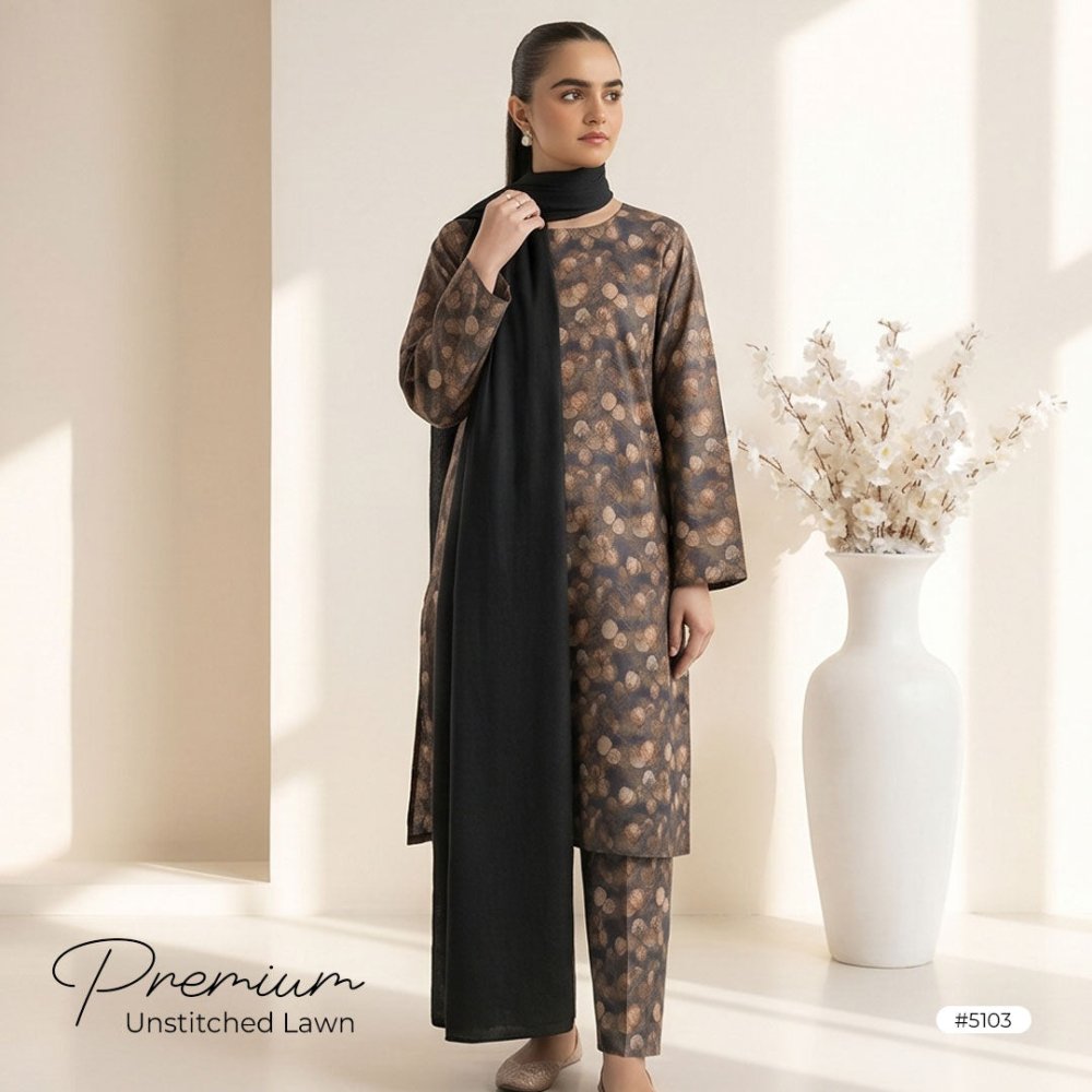 3pcs Premium Lawn Unstitched D-5103 - Ladies Choice