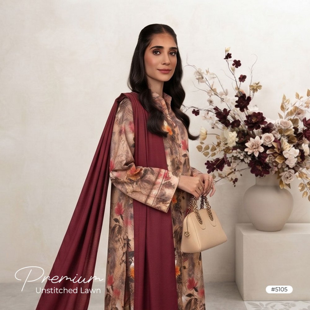 3pcs Premium Lawn Unstitched D-5105 - Ladies Choice