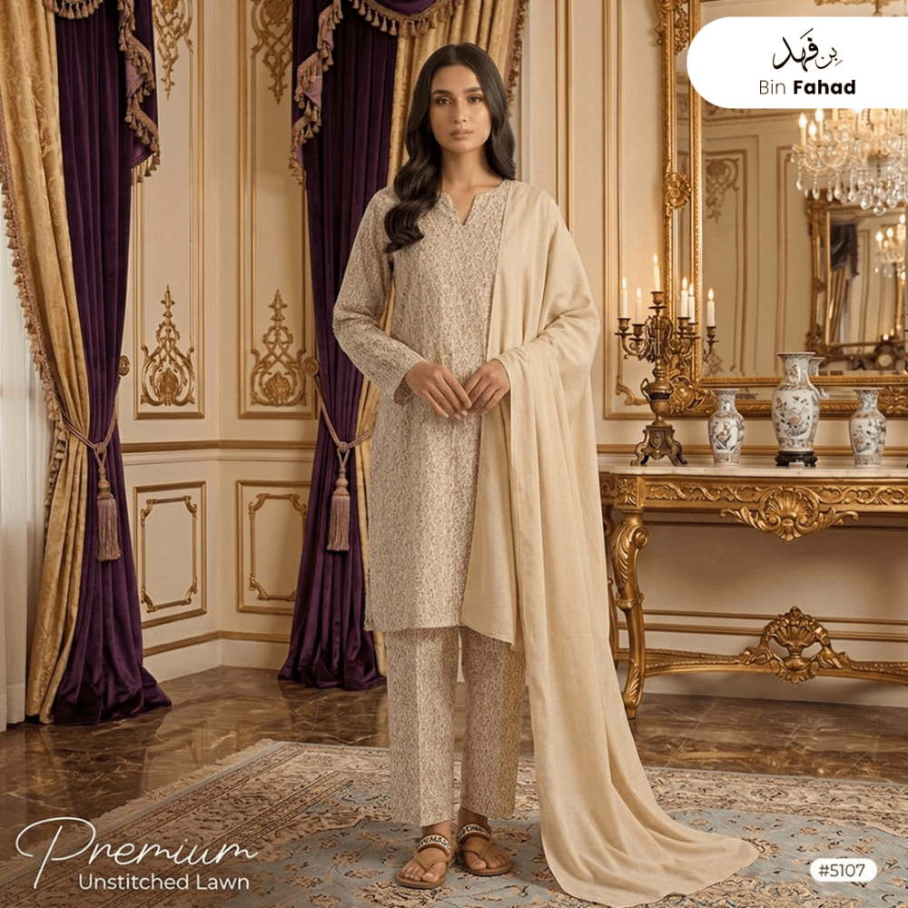 3pcs Premium Lawn Unstitched D-5107 - Ladies Choice