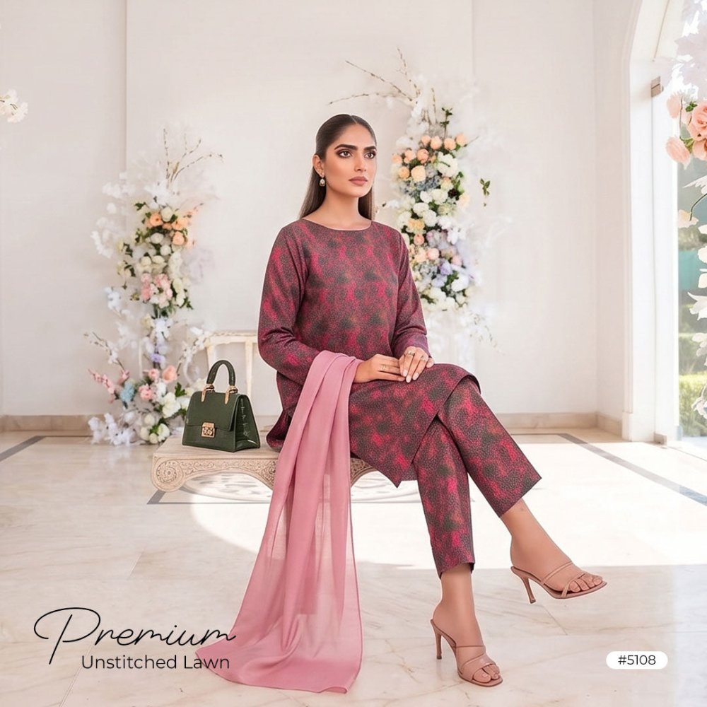 3pcs Premium Lawn Unstitched D-5108 - Ladies Choice
