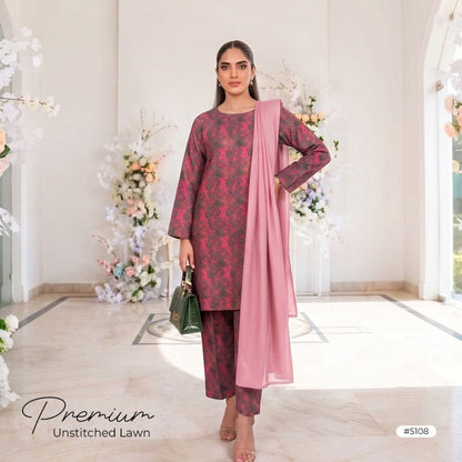 3pcs Premium Lawn Unstitched D-5108 - Ladies Choice
