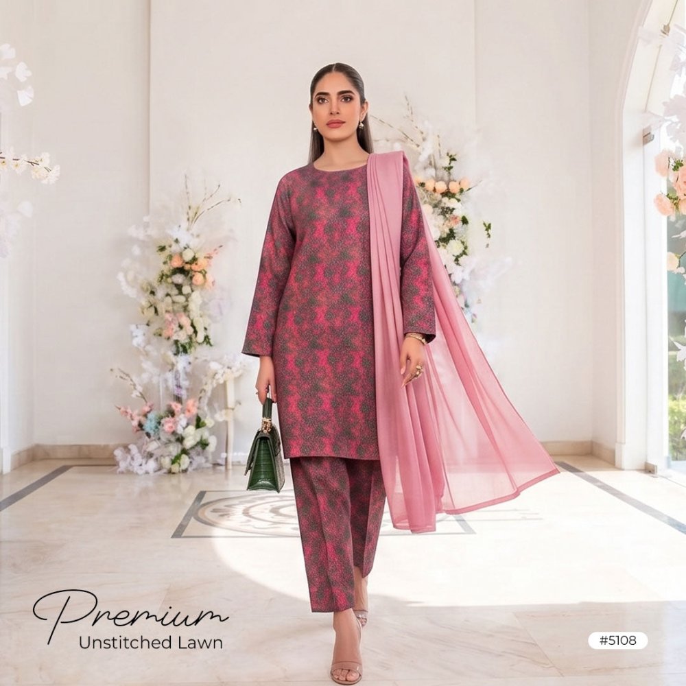 3pcs Premium Lawn Unstitched D-5108 - Ladies Choice