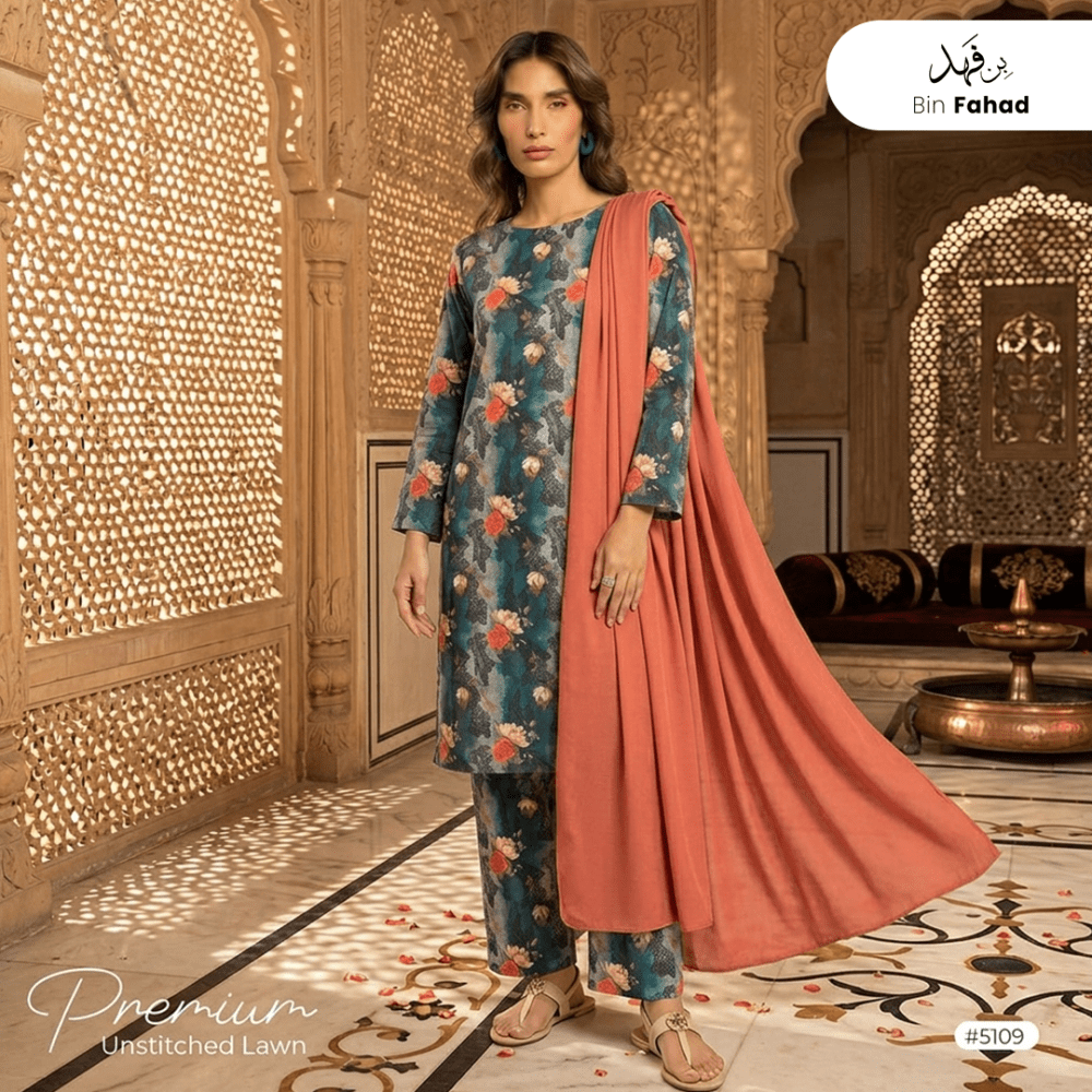 3pcs Premium Lawn Unstitched D-5109 - Ladies Choice