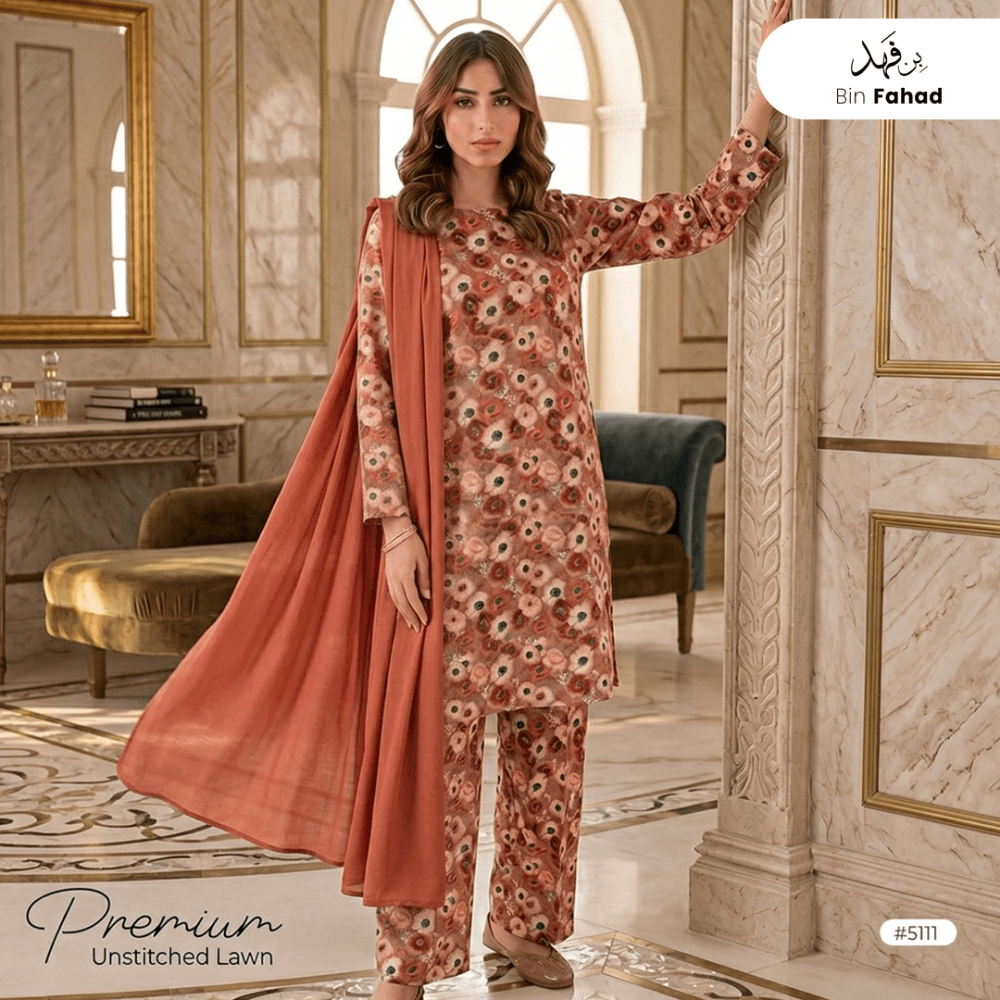 3pcs Premium Lawn Unstitched D-5111 - Ladies Choice