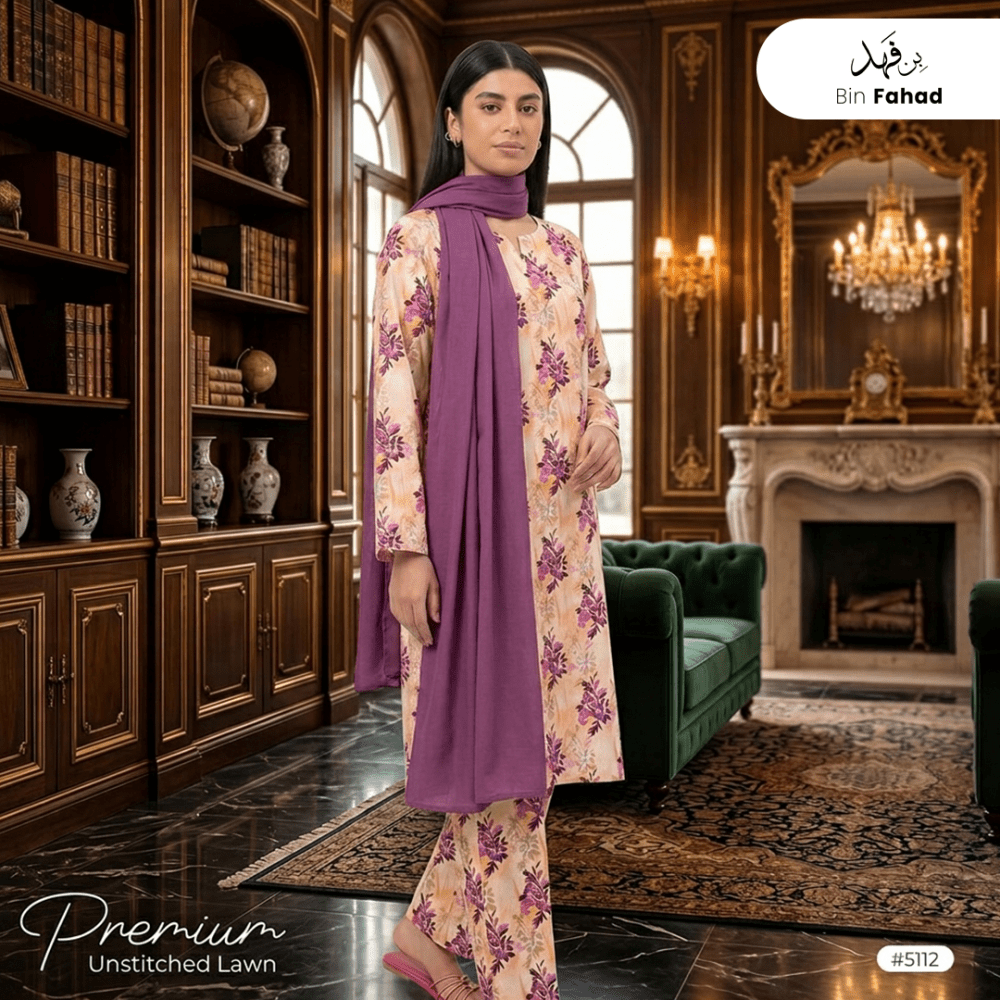 3pcs Premium Lawn Unstitched D-5112 - Ladies Choice