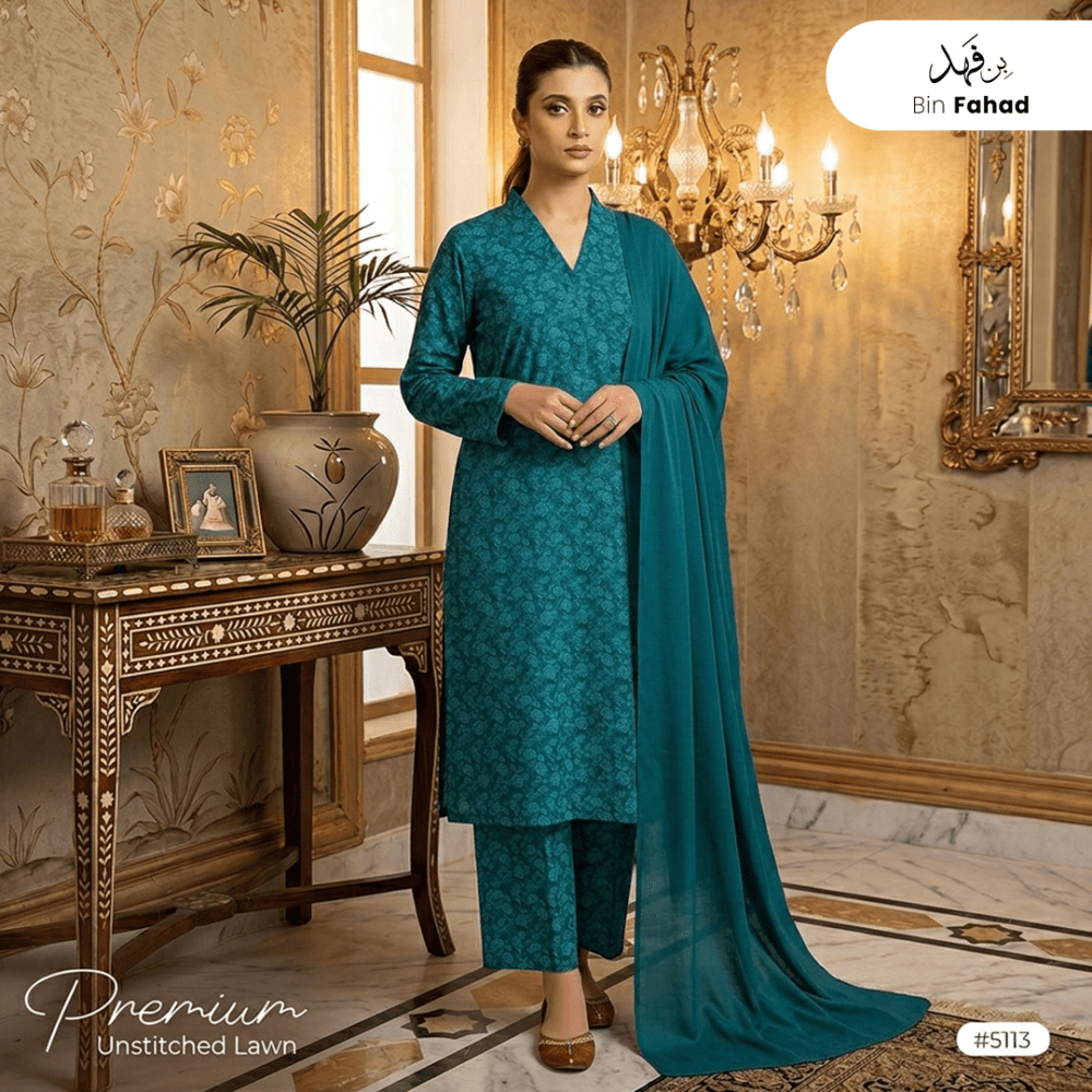 3pcs Premium Lawn Unstitched D-5113 - Ladies Choice