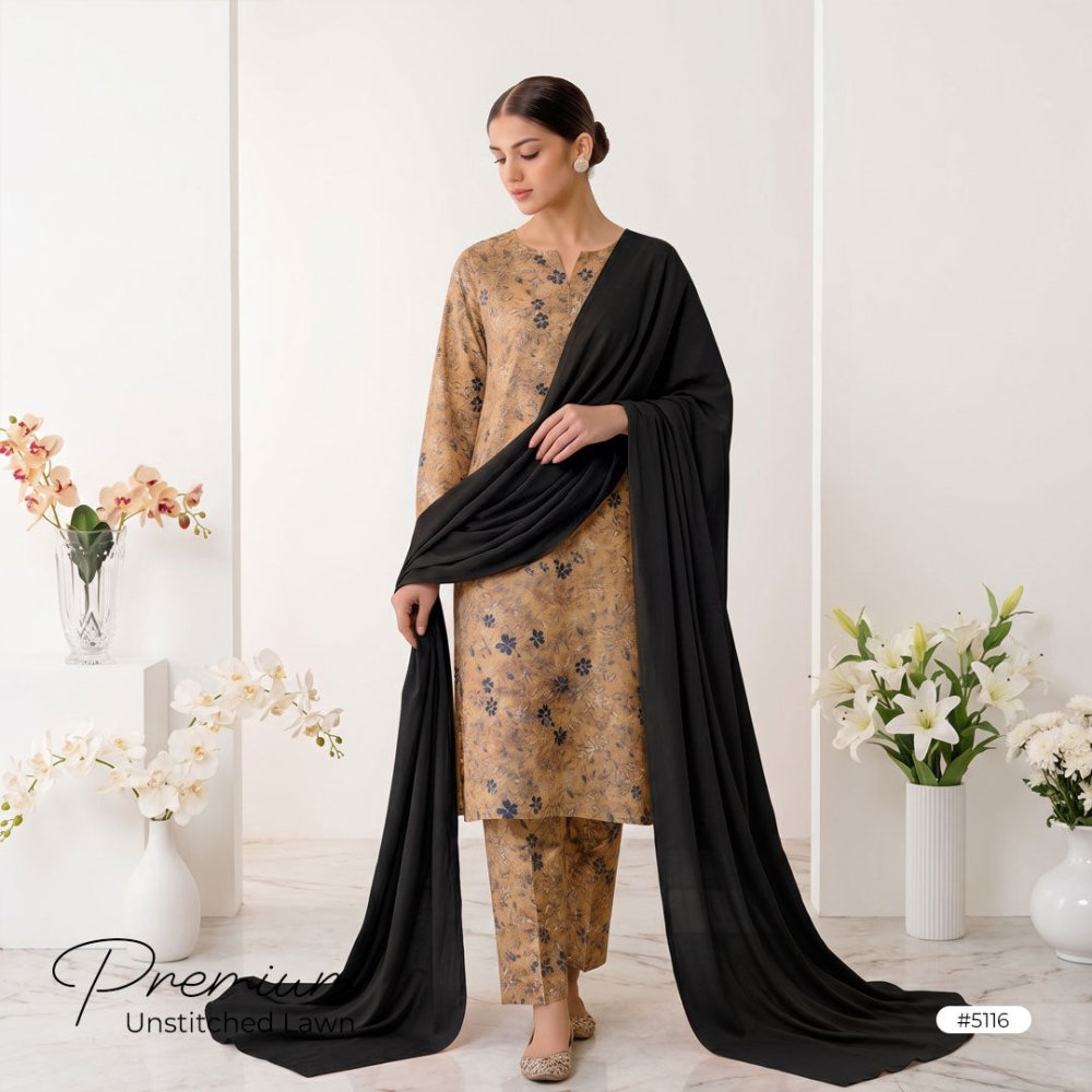 3pcs Premium Lawn Unstitched D-5116 - Ladies Choice