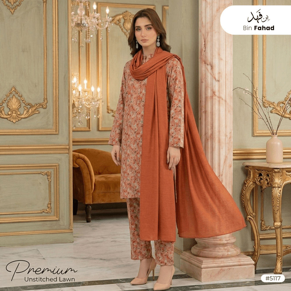 3pcs Premium Lawn Unstitched D-5117 - Ladies Choice