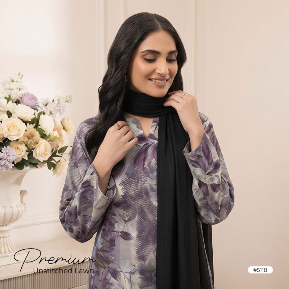3pcs Premium Lawn Unstitched D-5118 - Ladies Choice