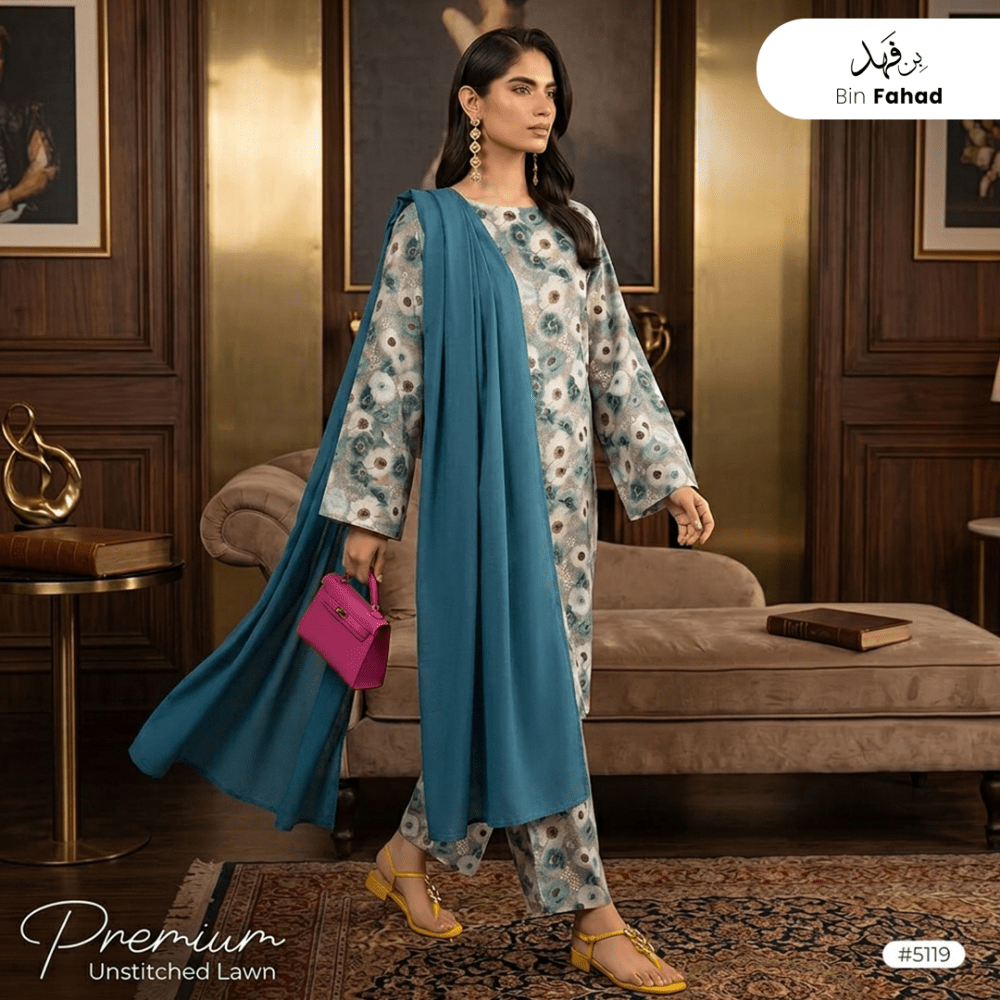 3pcs Premium Lawn Unstitched D-5119 - Ladies Choice