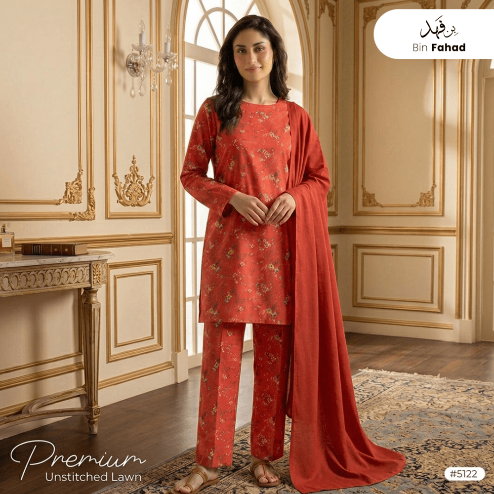 3pcs Premium Lawn Unstitched D-5122 - Ladies Choice