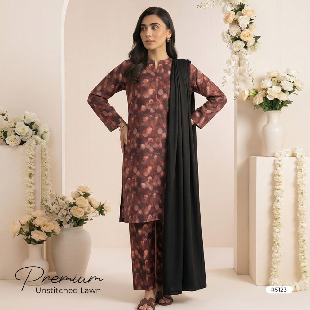 3pcs Premium Lawn Unstitched D-5123 - Ladies Choice