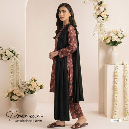 3pcs Premium Lawn Unstitched D-5123 - Ladies Choice