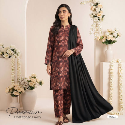 3pcs Premium Lawn Unstitched D-5123 - Ladies Choice
