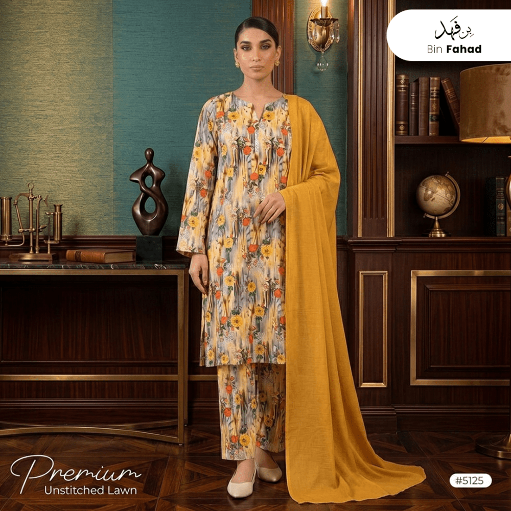 3pcs Premium Lawn Unstitched D-5125 - Ladies Choice