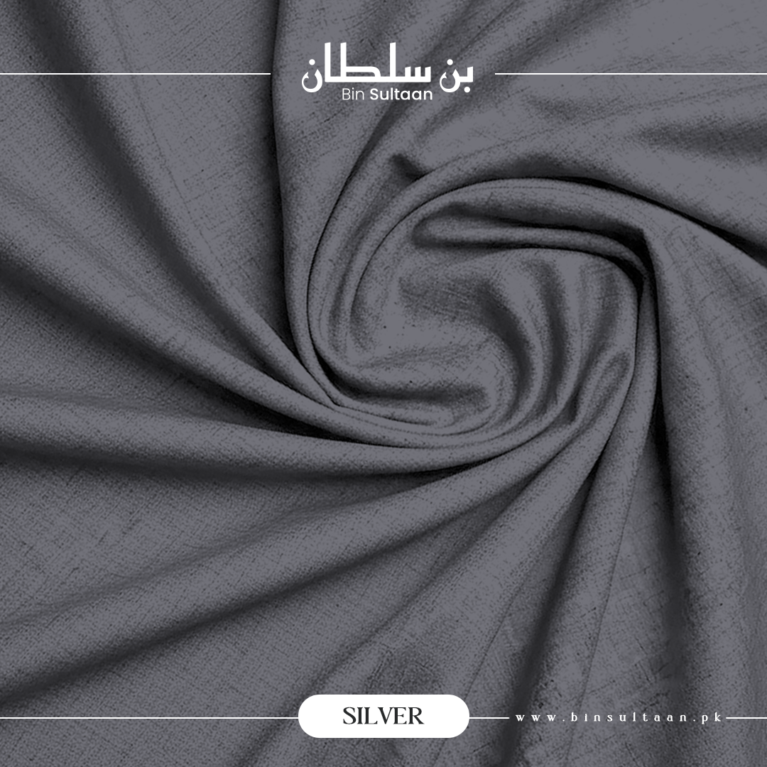 Silver fabric with 'Bin Sultaan' branding and product name.