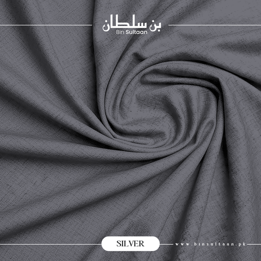 Silver fabric with 'Bin Sultaan' branding and product name.